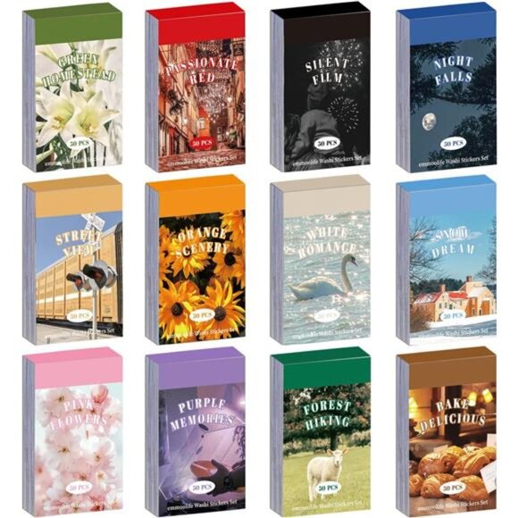 12 Sets 600 Sheets Washi Stickers for Journaling, Daily Quote Flower Nature - Picture 1 of 7